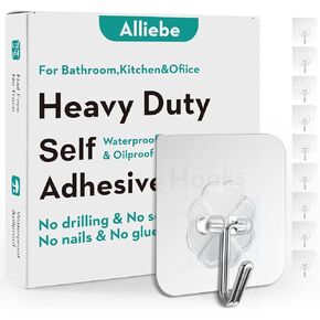 Alliebe 30 Pack Wall Heavy Duty 13lb(Max) Self Adhesive Hooks Waterproof Oilproof Hanging Hooks for Bathroom Shower Kitchen Office Outdoor Home Improvement Utility Hook