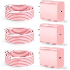 Dayaoncy Compatible with iPhone 16/15 Charger Fast Charging, 20W USB C Wall Charger with 3Pack 10FT USB C to C Cable, Type C Fast Charger Compatible with Phone/Android/Phone/Samsumg/Pad Pink