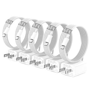5 Pack Phone Charger Fast Charging - 20W Phone Lightning Charger, 6FT Wall Fast Charger with Lightning Cable Compatible with iPhone 14/13/12/11/Pro/Max/XR/XS/X/8