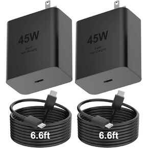45W Samsung Super Fast Charger,45W USB-C Wall Charging PD GaN Power PPS Charger for Samsung Galaxy S25 S24 Ultra/S24/S24+/S23 Ultra/S23/S23+/S22 Ultra/S22+/S22, Galaxy Tab,(2Pack 6.6FT)