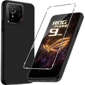 Murmure Case for ASUS ROG Phone 9/ROG Phone 9 Pro with 1 Screen Protector, Flexible TPU Silicone Slim Thin Shockproof [Anti-Scratch] [Shockproof] Full-Body Protective Phone Case,Black