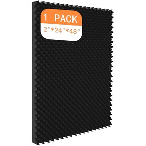 2 Pack Large EEKIYA Sound Proof Panels for walls, 48" X 24" X 1" Acoustic panels with Self-Adhesive sound absorbing for home and Studio Egg Crate Panels Tiles (Black)