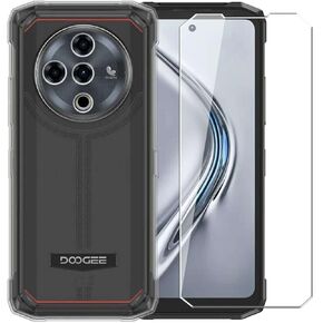 Case for Doogee Fire 6 Power + Glass Screen Protector Tempered Film - Transparent Silicone Soft Flexible Bumper Shockproof TPU Protective Cover Shell for Doogee Fire 6 Power (Clear)