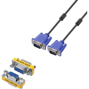 Enuoda 1.5m Blue VGA ذكر إلى كابل الذكور مع مقرنة ، 2 حزمة أنثى إلى محول أنثى للشاشة ، الكمبيوتر ، التلفزيون