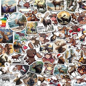 100 Pack Moose Stickers, Moose Graphic Decal Sticker for Laptop, Phone, Car, Water Bottle, Stickers for Moose Lovers