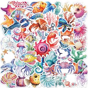 Aesthetic Blue Beach Stickers Pack, 50 Cute Ocean Beach Stickers for Kids Girls Adults Summer Coastal Theme Vinyl Waterproof Decals for Water Bottle Scrapbook Journal Laptop