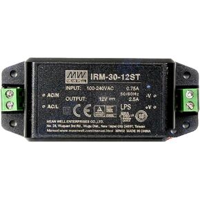IRM-30-12ST Industrial Power Supply, 12V 2.5A 30W, UL Certified, Compact Design, Wide Input, for Automation, Control Panels