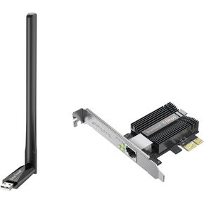 BrosTrend 5Gb PCIe Network Card, PCIe Ethernet Card with Extra Low-Profile PCI Express NIC + AC650 Linux Compatible WiFi USB Adapter, High Gain Antenna, Dual Band, Supports Ubuntu Mint Debian Zorin...
