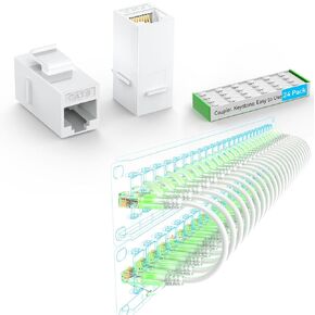CAT6 RJ45 Keystone Coupler (24 Pack) White and Cat6a Patch Cables Slim 1ft (24 Pack) White