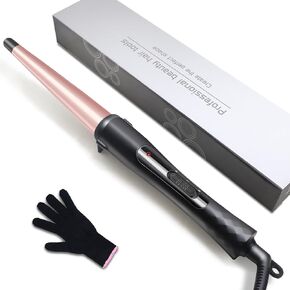 Hair Curling Wand, 1/2-1 Inch Tapered Curling Iron for All Hair Types, Professional Ceramic Hair Curler Wand with Adjustable Temperature 190-450℉, Include Heat Resistant Glove, Rose Pink
