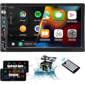 Single Din Car Stereo Compatible with Apple Carplay & Android Auto, 7 Inch Motorized Flip Out Foldable HD Touchscreen,Backup Camera, with Bluetooth/Mirror Link/Camera/FM/USB/SWC/TF/AUX/Subwoofer