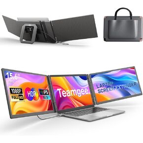 Teamgee 15.6" Laptop Screen Extender with Power Bank, HDMI/USB-A/C One Cable Connection Plug-Play FHD 1080P IPS Triple Portable Monitor Fits 12-17" Laptops（Mac/Windows/Android）