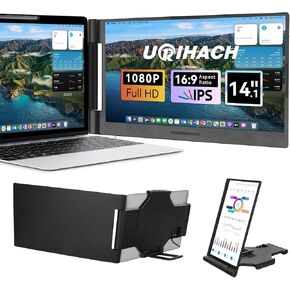 Laptop Screen Extender 14 inch, 1080P IPS Laptop Monitor Extender, 280° Rotation Portable Monitor for 13-17.3" with USB-C/HDMI Port, Plug-Play Dual Screen Portable for Windows/Mac/Android