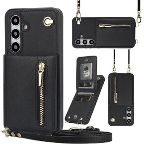 Phone Case for Samsung Galaxy S24 Plus S24+ 5G Wallet Cover with Crossbody Strap Leather Card Holder Flip Cases Credit Slots Magnetic Clasp Stand Cell S24plus 24S + S 24 24+ Girls Women Pink