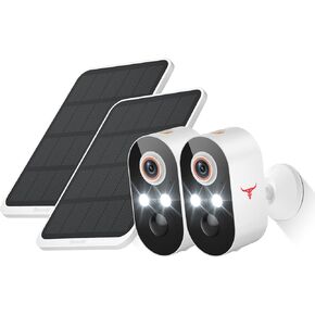 Solar Security Cameras Wireless Outdoor 2 Pack, Battery Powered WiFi Cameras for Home Surveillance, AI Human Detection, 2-Way Talk, Color Night Vision, Cloud Storage, Weather Resistance
