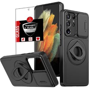 for Samsung Galaxy S21 Ultra Case Compatible with MagSafe Magnetic,with Screen Protector,Built-in Camera Cover,with Ring Stand Military Grade Drop Heavy Duty Protection Shockproof Phone Black
