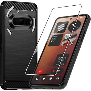 Murmure Case for Nothing Phone (3a) with 1 Screen Protector, Flexible TPU Rubber Silicone Slim Thin Shockproof [Anti-Scratch] [Shockproof] Carbon Fiber Full-Body Protective Phone Case Black