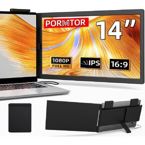 Laptop Screen Extender,14" FHD IPS 1080P Portable Monitor for Laptop Mini HDMI/Type-C Laptop Monitor Extender Fits 14"-16.5" Laptops,Plug & Play for Windows/Mac/Android/Switch/PS5