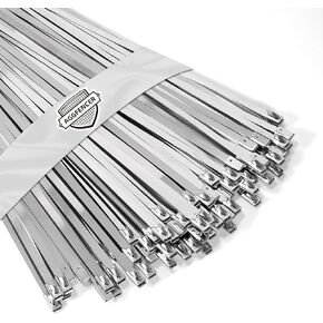 100pcs Metal Zip Ties 11.8 inch, 304 Stainless Steel Heavy Duty Multi-Purpose Self-locking Cable Ties Suitable for in Cables, Machinery, Cars, Farms, Pipes