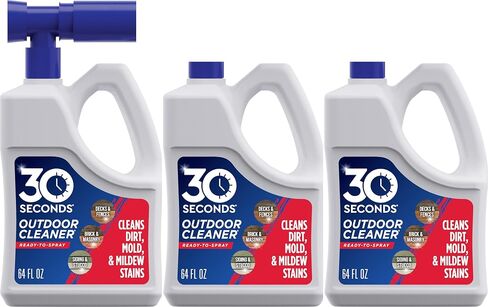30 SECONDS Mold and Mildew Stain Remover | Outdoor Cleaner | Rapid Results, Cleans Algae, Dirt, and Grime from Fences, Siding, Concrete, Deck | 64 oz. Hose End Spray Bottle - 3 Pack in Kuwait