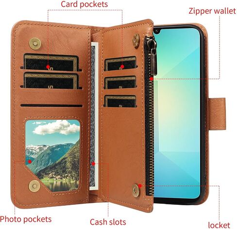 for Samsung Galaxy A06 5G Wallet Phone Case with Crossbody Lanyard Strap Faux Leather Card Holder Slot Stand Kickstand Men Women Flip Cell Cover for Ao6 A 06 4G LTE Brown in Saudi Arabia