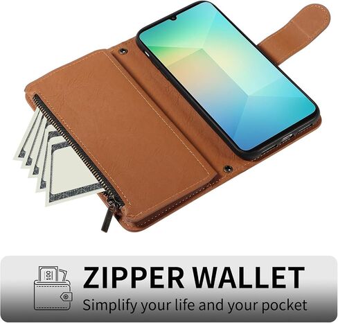 for Samsung Galaxy A06 5G Wallet Phone Case with Crossbody Lanyard Strap Faux Leather Card Holder Slot Stand Kickstand Men Women Flip Cell Cover for Ao6 A 06 4G LTE Brown in Saudi Arabia