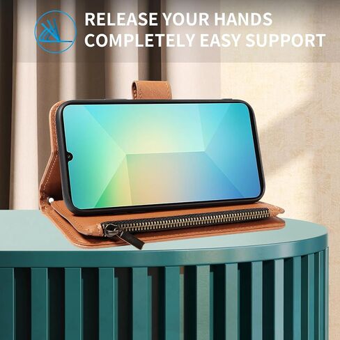 for Samsung Galaxy A06 5G Wallet Phone Case with Crossbody Lanyard Strap Faux Leather Card Holder Slot Stand Kickstand Men Women Flip Cell Cover for Ao6 A 06 4G LTE Brown in Saudi Arabia