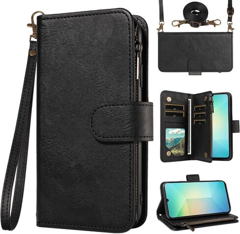 for Samsung Galaxy A06 5G Wallet Phone Case with Crossbody Lanyard Strap Faux Leather Card Holder Slot Stand Kickstand Men Women Flip Cell Cover for Ao6 A 06 4G LTE Brown in Saudi Arabia