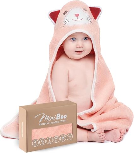 MINIBOO Organic Bamboo Hooded Baby Towel – Ultra Soft and Super Absorbent Baby Bath Towels for Newborns, Infants and Toddlers – Suitable as Baby Gifts in Kuwait