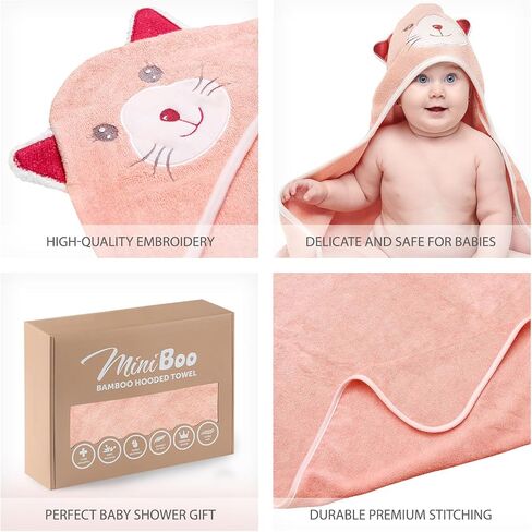 MINIBOO Organic Bamboo Hooded Baby Towel – Ultra Soft and Super Absorbent Baby Bath Towels for Newborns, Infants and Toddlers – Suitable as Baby Gifts in Kuwait
