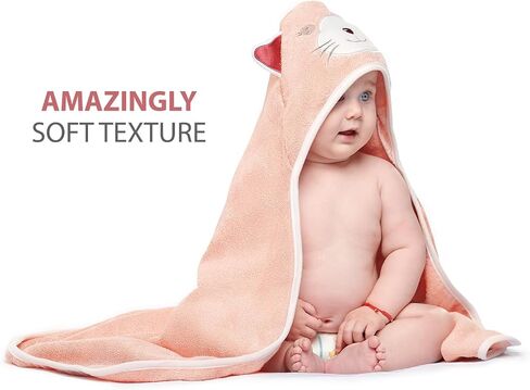 MINIBOO Organic Bamboo Hooded Baby Towel – Ultra Soft and Super Absorbent Baby Bath Towels for Newborns, Infants and Toddlers – Suitable as Baby Gifts in Kuwait