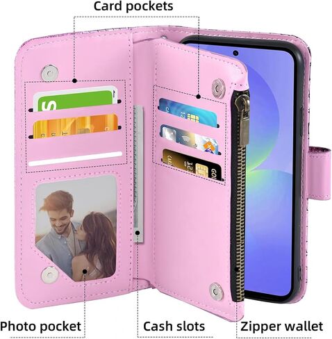 حقيبة محفظة من محفظة Samsung Galaxy S25 بالإضافة إلى S25+ 5G مع حامل بطاقة حزام الكتف Flip Flip Flip Flip ، قف بغطاء الهاتف الخلوي اللامع ل S25Plus 25s 25+ Pink in Kuwait