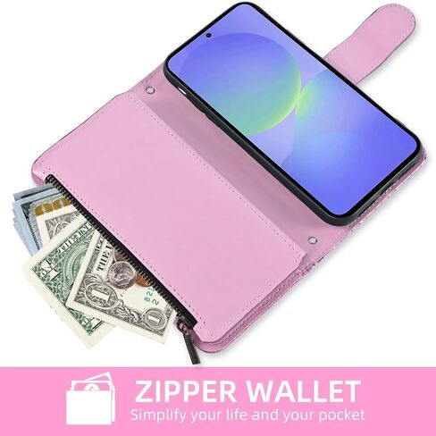 حقيبة محفظة من محفظة Samsung Galaxy S25 بالإضافة إلى S25+ 5G مع حامل بطاقة حزام الكتف Flip Flip Flip Flip ، قف بغطاء الهاتف الخلوي اللامع ل S25Plus 25s 25+ Pink in Kuwait