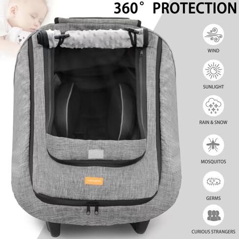 Waterproof Winter Baby Car Seat Cover, Cold Weather Carseat Cover for Babies,Infant Car seat Cover Canopy for Boy Girls,Windproof Car Seat Canopy for Boy Girls, Keeps Babies Warm and Cozy(Dark Grey) in Kuwait