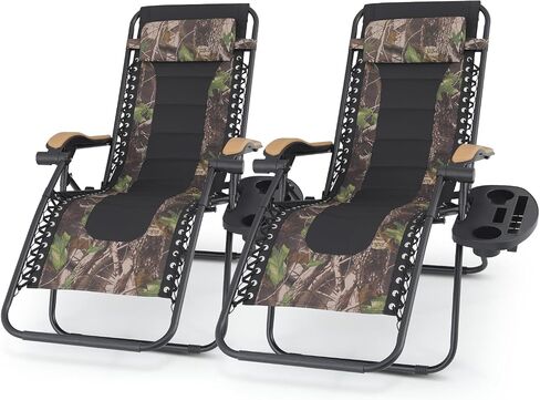 2 PCS صفر كراسي الثقل كراسي مع مظلة Sunshade قابلة للتعديل ، وصينية حامل الكأس وتصميم قابلة للطي للفناء والشاطئ والتخييم ، CAAP-BCC-B2P-BK in Saudi Arabia