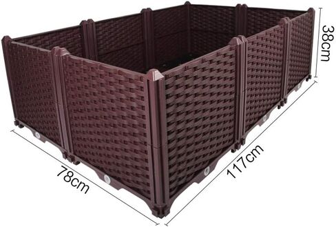 BAOYOUNI Rectangular Raised Garden Bed Kit Indoor Outdoor Plastic Planter Grow Box for Fresh Vegetables, Herbs, Flowers & Succulents, Brown, 61.41'' x 15.35'' x 20.47'' in Kuwait