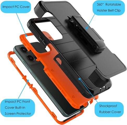Njjex Rugged Case for Motorola Moto G 5G 2025, for Motorola G 5G 2025 Case w/Belt Clip Holster, Built-in Screen Protector Heavy Duty Locking Swivel Holster Kickstand Hard Phone Cover [Orange] in Saudi Arabia