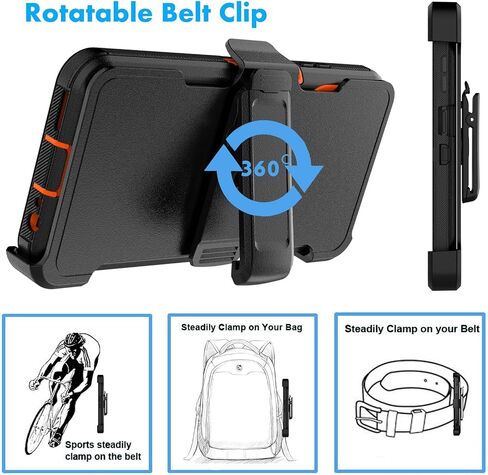 Njjex Rugged Case for Motorola Moto G 5G 2025, for Motorola G 5G 2025 Case w/Belt Clip Holster, Built-in Screen Protector Heavy Duty Locking Swivel Holster Kickstand Hard Phone Cover [Orange] in Saudi Arabia