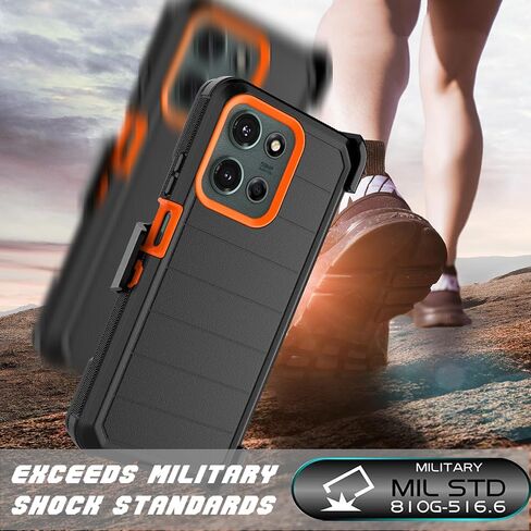 Njjex Rugged Case for Motorola Moto G 5G 2025, for Motorola G 5G 2025 Case w/Belt Clip Holster, Built-in Screen Protector Heavy Duty Locking Swivel Holster Kickstand Hard Phone Cover [Orange] in Saudi Arabia