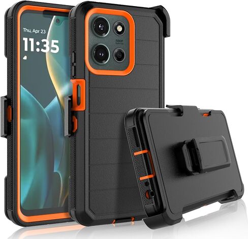 Njjex Rugged Case for Motorola Moto G 5G 2025, for Motorola G 5G 2025 Case w/Belt Clip Holster, Built-in Screen Protector Heavy Duty Locking Swivel Holster Kickstand Hard Phone Cover [Orange] in Saudi Arabia