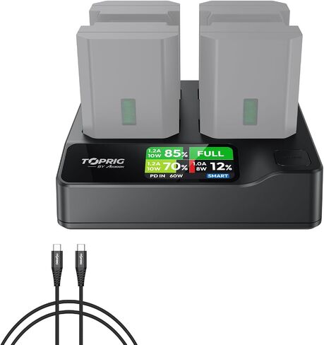 شاحن بطارية NP-F ذو 4 قنوات مع شاشة عرض LCD، محطة شحن سريعة PD100W مدخل طاقة USB-C لـ NP-F550، NP-F750/770 NP-F950/960/970، خفيف الوزن لبطارية كاميرا الفيديو الرقمية ذات العدسة الأحادية العاكسة (DSLR) in Kuwait