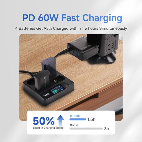 شاحن بطارية NP-F ذو 4 قنوات مع شاشة عرض LCD، محطة شحن سريعة PD100W مدخل طاقة USB-C لـ NP-F550، NP-F750/770 NP-F950/960/970، خفيف الوزن لبطارية كاميرا الفيديو الرقمية ذات العدسة الأحادية العاكسة (DSLR) in Kuwait