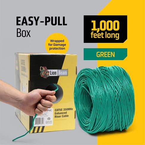 Lion Beam ™ Cat5e Ethernet Cable 1000ft-box ، 24AWG ، CMR Comper Solid Solid CoBper Cable 350 MHz ، يوفر سرعة عالية من 1 إلى 5 جيجا بايت في الثانية ، كابل إيثرنت بتكبير إيثرنت بكرات سريعة ، أبيض ، أبيض in Kuwait