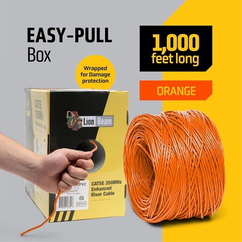 Lion Beam ™ Cat5e Ethernet Cable 1000ft-box ، 24AWG ، CMR Comper Solid Solid CoBper Cable 350 MHz ، يوفر سرعة عالية من 1 إلى 5 جيجا بايت في الثانية ، كابل إيثرنت بتكبير إيثرنت بكرات سريعة ، أبيض ، أبيض in Kuwait