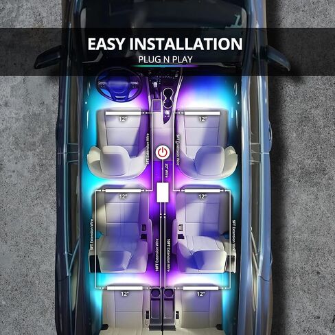 OPT7 Aura DreamColor RGBIC LED Car Interior Light Strips, 4PC Interior Ambient Lighting Kit, Color Chasing Light Kit w/APP Control & Wireless Remote, Universal for Vehicles SUV Trucks Pickups Van in Kuwait