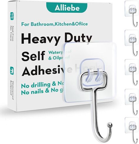 Alliebe 30 Pack Wall Heavy Duty 13lb(Max) Self Adhesive Hooks Waterproof Oilproof Hanging Hooks for Bathroom Shower Kitchen Office Outdoor Home Improvement Utility Hook in Saudi Arabia