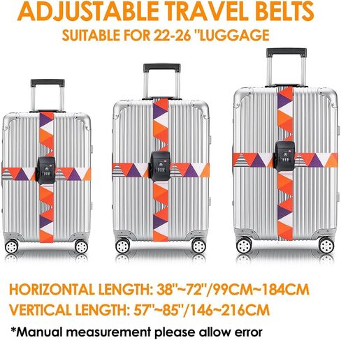 Gutsdoor TSA Approved Luggage Strap for Suitcase Travel Belt with TSA Lock Colorful Adjustable Cross Luggage Straps Suitcase Identifiers in Kuwait
