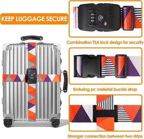 Gutsdoor TSA Approved Luggage Strap for Suitcase Travel Belt with TSA Lock Colorful Adjustable Cross Luggage Straps Suitcase Identifiers in Kuwait