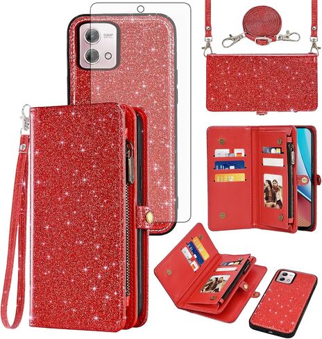 علبة الهاتف ASUWISH لـ Motorola Moto G stylus 4G 2023 محفظة سستة قابلة للفصل مع غطاء خلية شاشة زجاجية محفنة ، حامل بطاقة Flip Slot Gstylus XT2317-1 XT2317-2 نساء أسود in Saudi Arabia