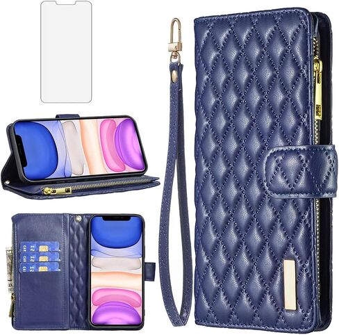 Asuwish Phone Case for iPhone 11 Pro Max 6.5 Wallet Wallet with Glass Glass Screen Protector و Leather Flip Card Card Accessories iPhone11 11pro Promax I Xi Plus Women Blue in Kuwait